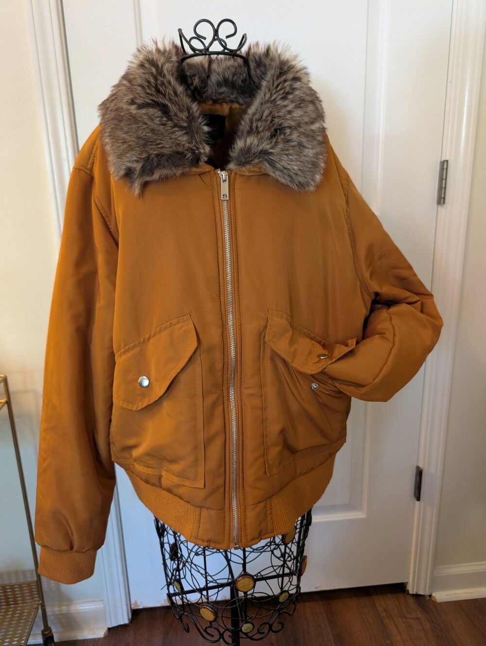 Wild Fable: Women’s Faux-Fur Collar Bomber Jacket in Camel